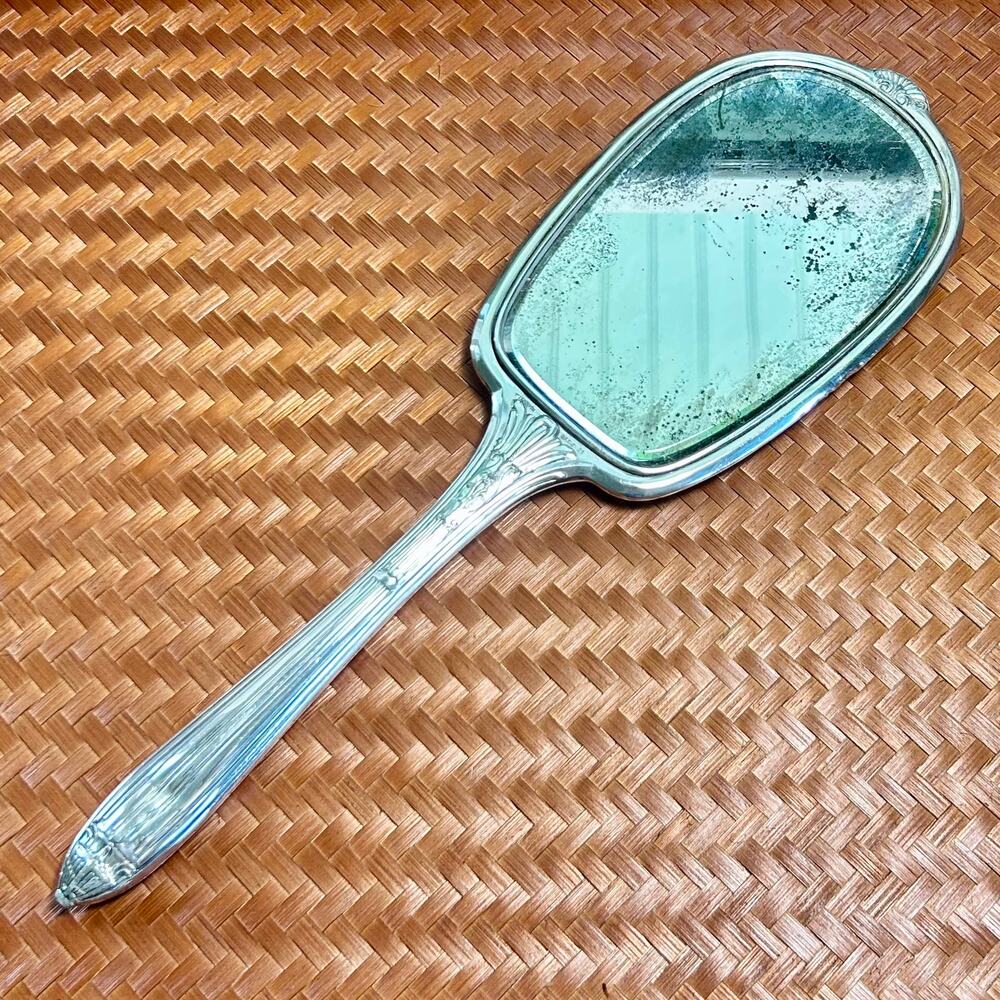 Vintage Wallace Silverplate Hand Mirror – Art Deco Vanity Mirror with Etched “E”